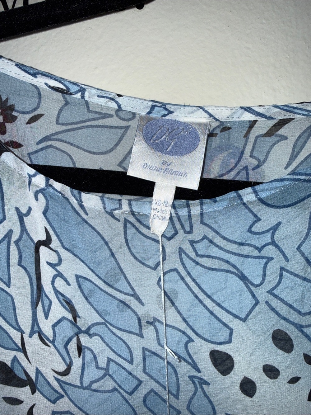 Diane Gilman Light Blue and Navy Abstract Print Blouse - Picture 2 of 3